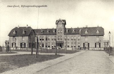 13042 Gezicht op de voorgevel van het hoofdgebouw van het Rijksopvoedingsgesticht (Utrechtseweg 233-261) te Amersfoort; ...